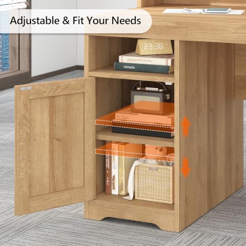 65" Farmhouse Computer Desk with Drawers and Printer Stand for Home Office