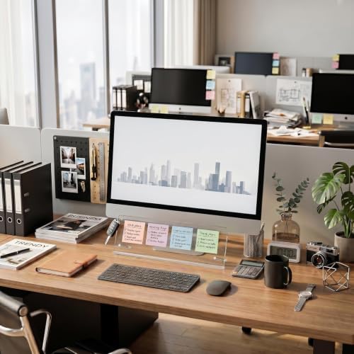 Monitor Memo Board Holder 14"x5", 2pcs Office Organization Memo Holders for Computer Sticky Note Holder, Space-Saving Under Monitor, Movable & Reusable, Screen Saver for Office & Home Desktop Decor