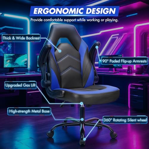 Sweetcrispy Computer Desk Chair, Lumbar Support Video Game Chair PU Leather