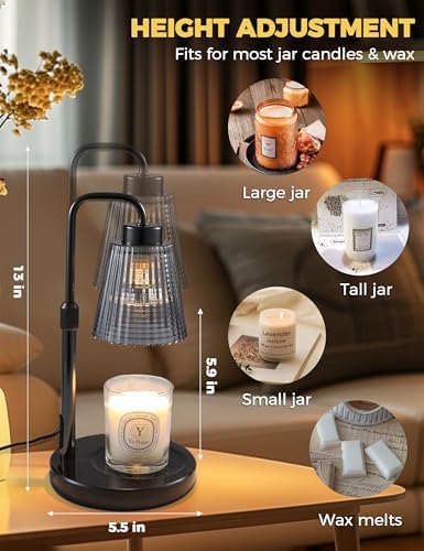 Marble Candle Warmer Lamp Black with Cycle Timer, Dimmable Wax Melt Warmer