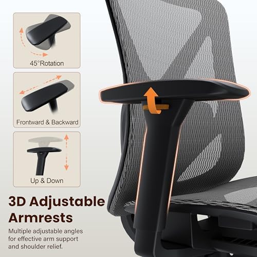 Ergonomic Office Chair, Mesh Computer Desk Chairs with BIFMA X5.1 Certified, Adjustable Lumbar Support, 3D Arm, Tilt Back, Wide Seat, Comfy Swivel Work Task Chair for Company and Home (Dawn Grey)