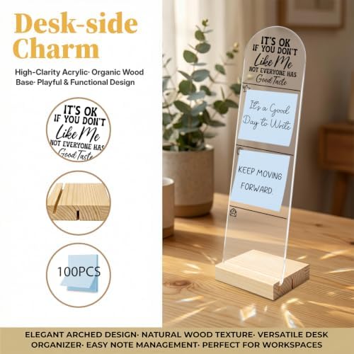 Sticky Note Holder, Monitor Memo Board, Message Board, Acrylic Desk Organizer with Wooden Base with 100Pcs Notes for Office Worker Men Women, Home Desktop and Office Desk Not Everyone Has Good Taste