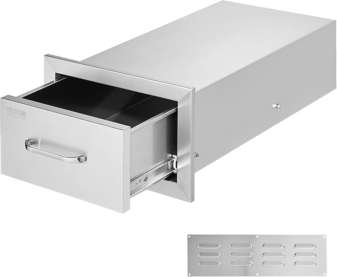 VEVOR Outdoor Kitchen Drawers 14W x 8.5H x 23D Inch, Outdoor Kitchen Cabinets with Stainless Steel Handle, Flush Mount Double Drawers, BBQ Island Drawers, Outdoor Kitchen Access Drawers