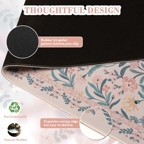 iCasso Aesthetic Desk Mat,31.5x11.8in Mouse Pads, Pink Floral