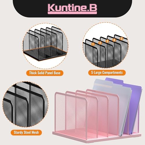 Kuntine.B 5-Section Upright Desk File Organizer Pink 1 Pack