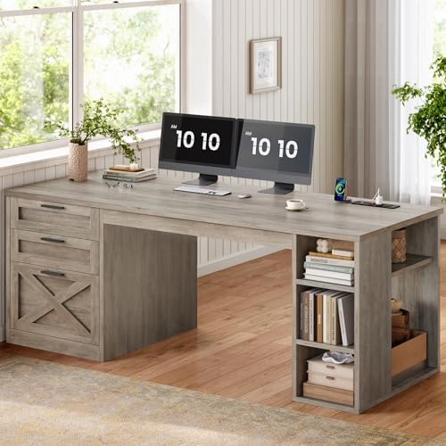 SEDETA 55.1" Farmhouse Office Desk with 3 Drawers for Home Office,Grey