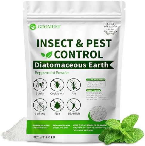 Diatomaceous Earth Food Grade and Peppermint Oil Insect Killer, Natural Crawling Pest Control for Home Garden, Kills Ants, Roaches, Fleas, Bed Bugs Silverfish, Indoor Outdoor Use, 1 lb