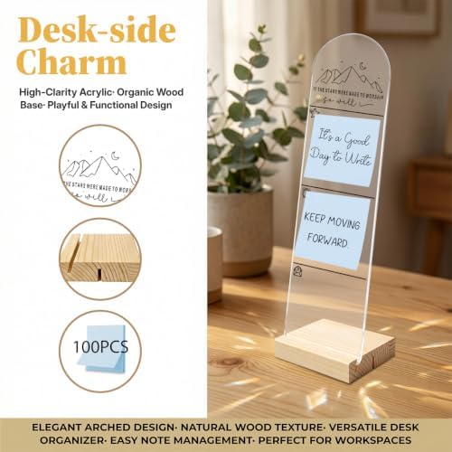 Sticky Note Holder, Monitor Memo Board, Message Board, Acrylic Desk Organizer Wooden Base with 100Pcs Notes Office Desk If The Stars were Made to Worship