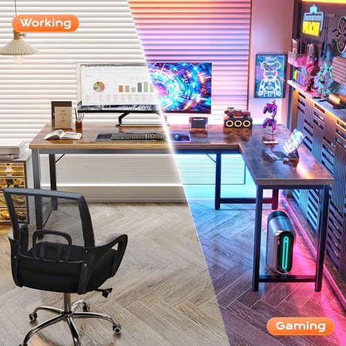 Huuger 63 Inch L Shaped Desk with 0.95 Inch Thicker Desktop