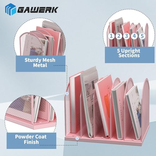 Gawerk 5-Section Vertical Desktop Organizer, 6-Section Mesh File Folder Stand Sorter for Office Home Classroom Organization