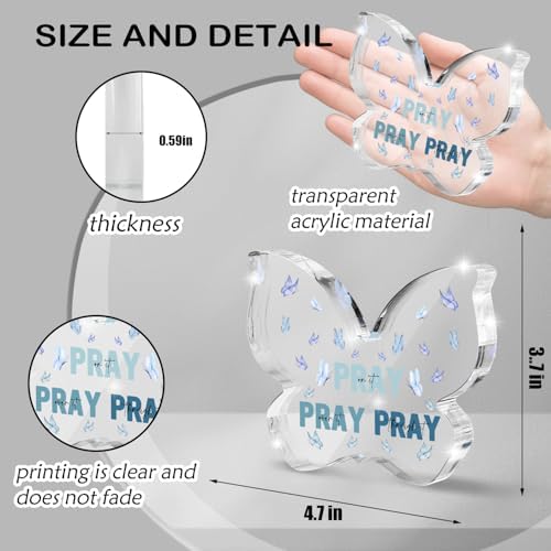 Blue Religious Plaques Christian Woman Decor Gifts, Blue Christian Gifts for Women, Modern Home Office Room Bathroom Bedroom Desk Accessory -Pray On It Pray Over It -Bible Verse Sign(Butterfly)