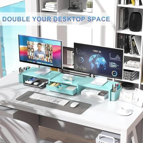 gianotter Dual Monitor Stand Riser With Drawer and 2 Pen Holders