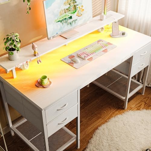 Huuger 55 inch Computer Desk with Power Outlets & 4 Drawers