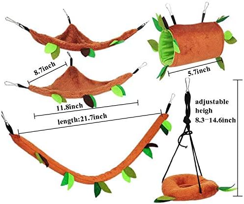 Hamster Hammock 5 Pcs Sugar Glider Nest Hanging Tunnel Swing Jungle | Small Animal Plush Warm Bed, Squirrel Guinea Pig Rat Sleeping Cage Accessories, Soft Fleece Hammock Pet Playing Toy