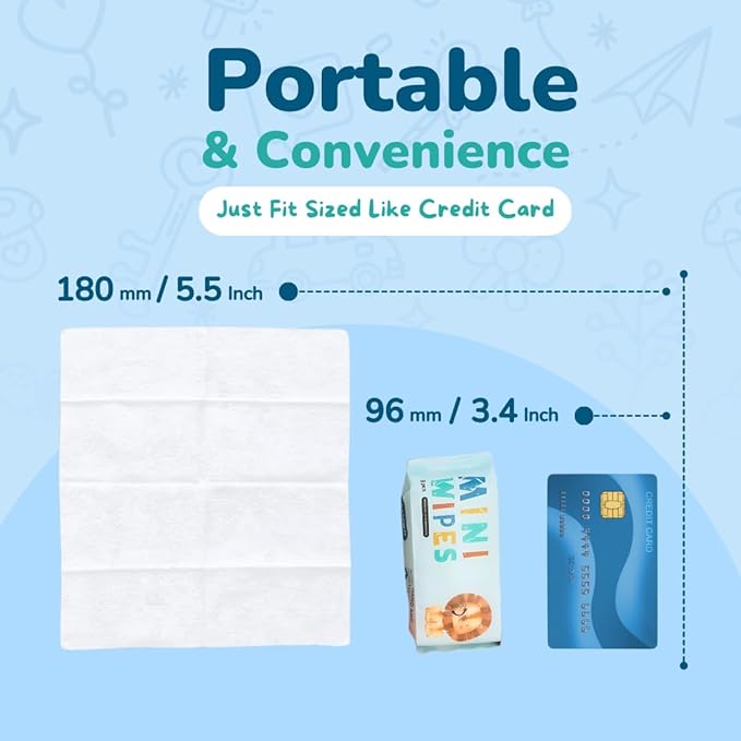 Mini Wet Wipes - Alcohol & Fragrance Free, Safe for Babies & Kids - 8 Bags Total 64 Wipes (Sky Lion)