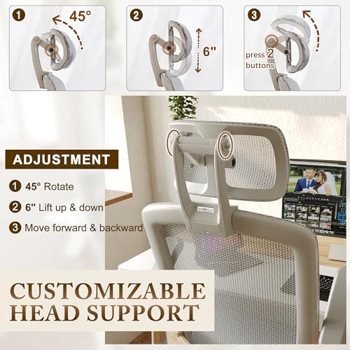 GABRYLLY Ergonomic Office Chair, High Back Home Desk Chair with Flip-Up Arms, Headrest, 90-120° Tilt and Wide Cushion, 300LBS White Mesh Chair for Work Gaming Study (GY01-NT, Woodgrain Pattern)