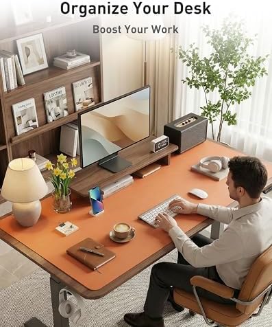 Aothia Faux Leather Desk Mat - Large Mouse Pad, Non-Slip PU Leather Blotter, Waterproof Writing Surface for Office and Home (Hermes Orange, 40" x 24")