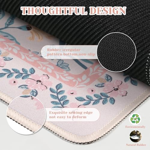 iCasso Aesthetic Mouse Pad for Office Decor,23.6x13.7in,Pink Floral
