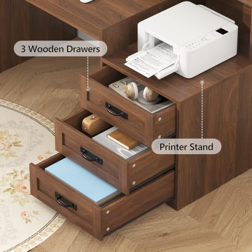 65" Farmhouse Computer Desk with Drawers and Printer Stand for Home Office