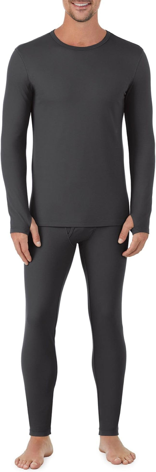 Cuddl Duds Mens Heavyweight Cold Weather Fleece Lined Thermal Set – Long Sleeve Shirt & Leggings – Lounge Sets for Men