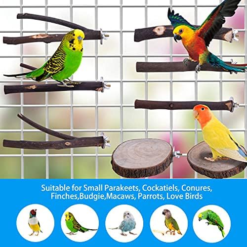 8Pcs Natural Wood Bird Perch Stand, Parrot Perch Branch & Platform for Cage | Wooden Fork Perch and Stick Accessories for Parrotlets Budgies Cockatiels Parakeets Lovebirds Cage