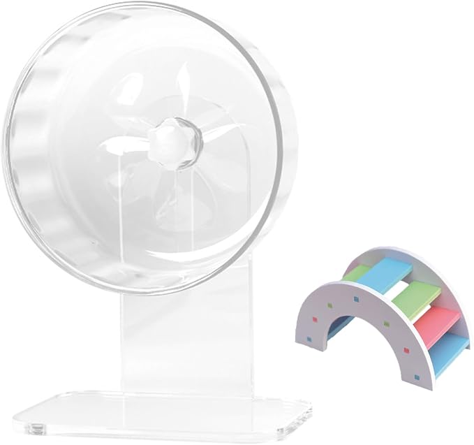 Hamster Wheel, Silent Running Exercise Wheel with Adjustable Stand for Hamster Guinea Pig Gerbil Hedgehog Small Animal Cage Accessories (Clear, 6.5inch)