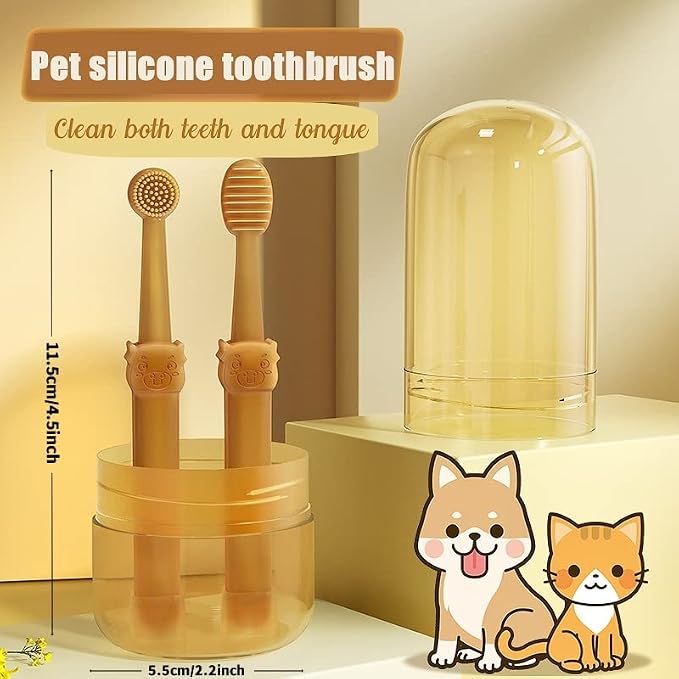 Dog & Cat Toothbrush Kit with Storage Cup, Mini Head Tongue Cleaning Brush | 360° Silicone Finger Toothbrushs,Soft Bristles Cleaning Brush,Pet Dental Care Kit,For Doggie Kitten Ferret Dutch Pigs