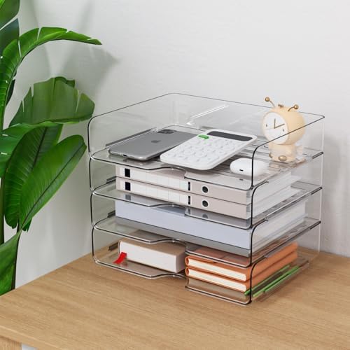 Paper Organizer Letter Tray, 4-Pack Acrylic File Organizer, Clear
