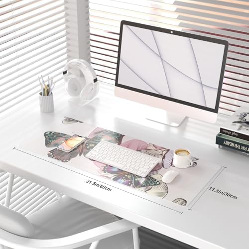 QiyI PU Leather Large Mouse Pad, Office Decor, 31.5" x 11.8", Butterflies