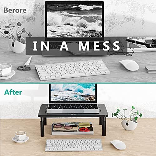 WALI Desk Organizer, 1 Tier Computer Monitor Stand for Desk, Desk Monitor Riser 3 Height Adjustable, Laptop Stand Underneath Storage for Office, Home, School Supplies (STT003), 1 Pack, Black