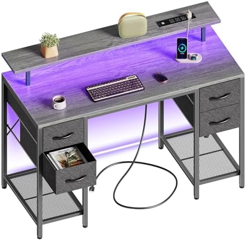 Huuger 47 inch Computer Desk with Power Outlets & 4 Drawers
