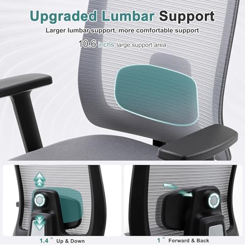 Shintenchi Ergonomic Office Chair, High Back Mesh Desk Chairs with Headrest & Lumbar Support Adjustable, 3-Level Tilt Backrest Comfortable Gaming Chair 330lbs Capacity, Big and Tall Rolling Chairs