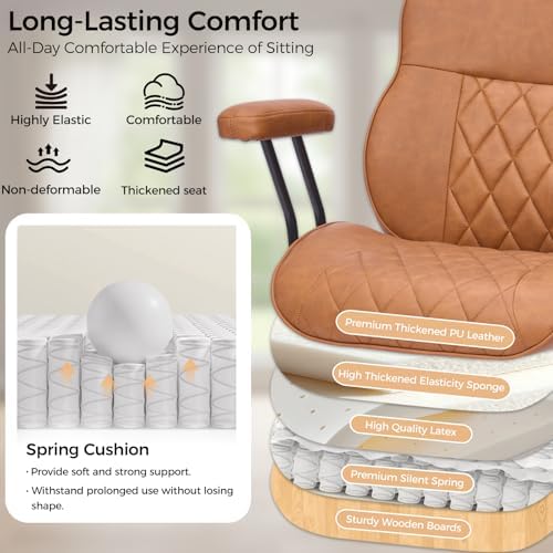 BEWISHOME Brown Leather Office Chair with Quiet Rubber Wheels