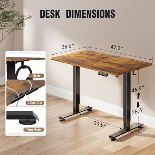 Veken 47.2 Inch Large Electric Standing Desk, Gaming Table, Brown