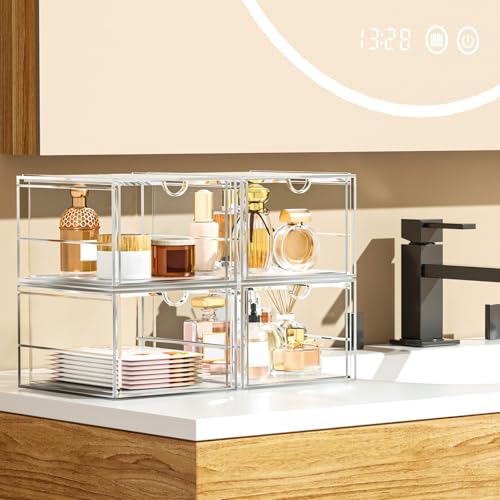 caktraie 4-Pack 4-Drawer Acrylic Storage Organizer for Desk, Crafts,Vanity