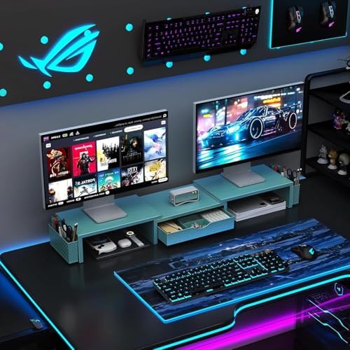gianotter Dual Monitor Stand Riser With Drawer and 2 Pen Holders