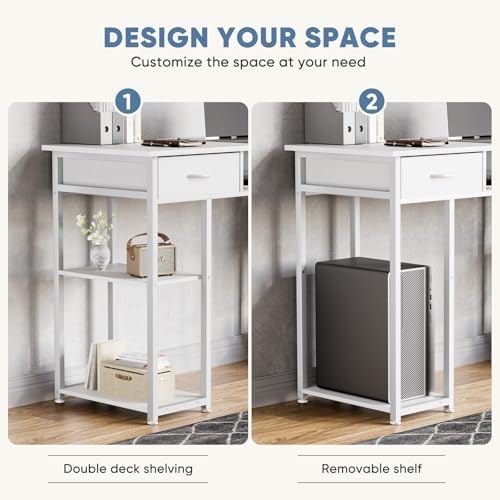 DUMOS 48-Inch Computer Desk with Drawers and Hook, White