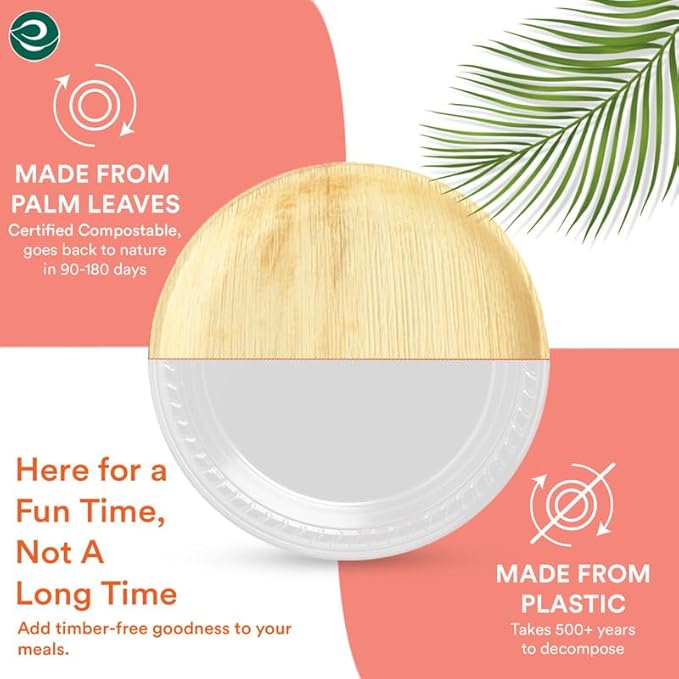 ECO SOUL Compostable 6 Inch Small Palm Leaf Round Plates (50 Count) Like Bamboo Plates|Biodegradable|Eco-Friendly, Microwave & Oven Safe