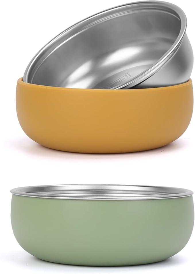 ShineMe Baby Bowls 2 Pack, Stainless Steel Bowls for Kids with Detachable Thick Colored Silicone Shell, Unbreakable Toddler Bowls for Soup, Cereal, Snack...