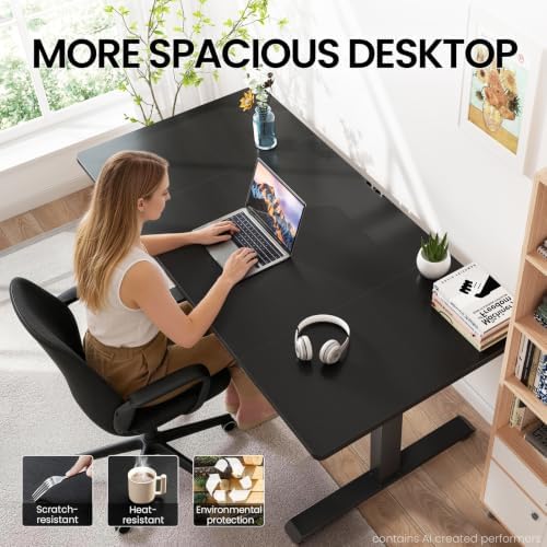 Veken 63"x28" Wider Large Standing Desk, Electric Height Adjustable, Black