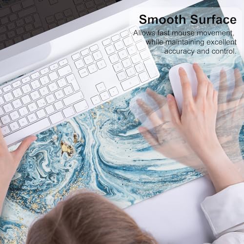 QiyI PU Leather Large Mouse Pad, Office Decor, 31.5" x 15.7", Blue Marble