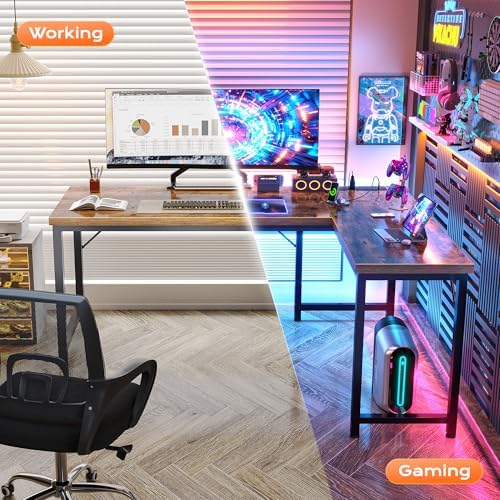Huuger 55 Inch L Shaped Desk with Power Outlets & 0.95 Inch Thicker Desktop