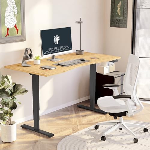 FLEXISPOT E6 Bamboo 3-Stage Dual Motor 60 x 30 Electric Standing Desk Sit Stand Up Desk, Holds 220 lbs, Adjustable Height w/Memory Presets, Solid Bamboo Curved Desktop & Black Frame, Ships in 2 Boxes