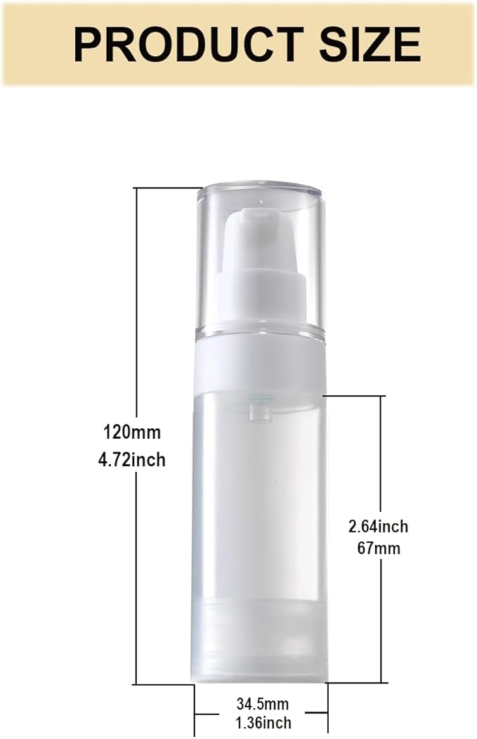 4pack mini Travel Size Pump Bottle Dispenser,Transparent Empty Lotion Bottles with,with Labe lslotion Travel Container 1.0/oz 30ml Small airless Pump jar,TSA Approved Size