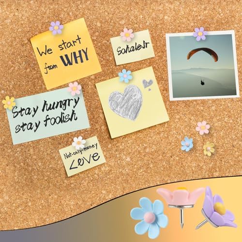 30 Pcs Flowers Push Pins Decorative Thumb Tacks in 5 Colors Cute Office Decor for Cork Board Bulletin Board, Photos Wall Maps and Other Offices Schools Supplies Christmas Decoration