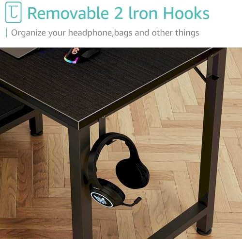 Lufeiya Small Gaming Desk with 4 Drawers, 40 Inch Kids Girls Teen Cute Study Desk for Bedroom, Reversible Work Computer Writing Table Desks for Small Space Home Office, Black