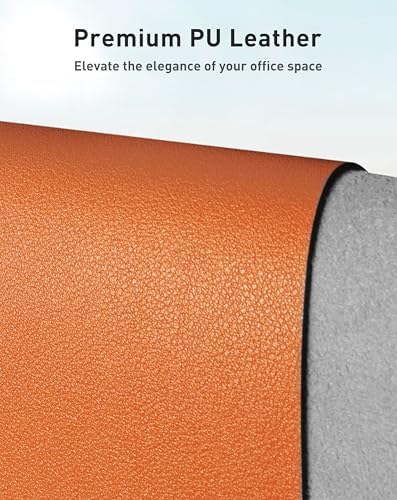 Aothia Faux Leather Desk Mat - Large Mouse Pad, Non-Slip PU Leather Blotter, Waterproof Writing Surface for Office and Home (Hermes Orange, 40" x 24")