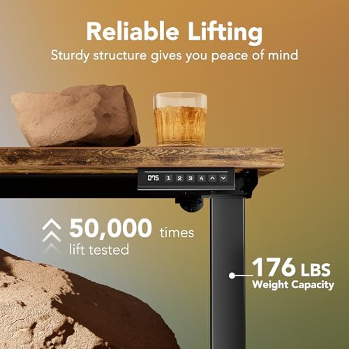 HUANUO 55x28 Inch Electric Standing Desk, Height Adjustable, Rustic Brown