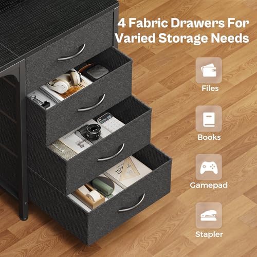 Huuger 63 inch Computer Desk with Power Outlets & 4 Drawers