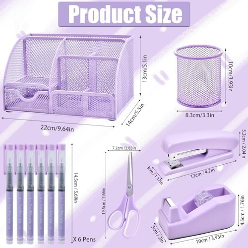 LXEVIHK Purple Desk Accessories 23-Piece Office Supplies Gift Set for Women